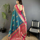Joban Fashion Teal Banarasi Soft Silk Peacock Butta Work Saree | Swadesiicart