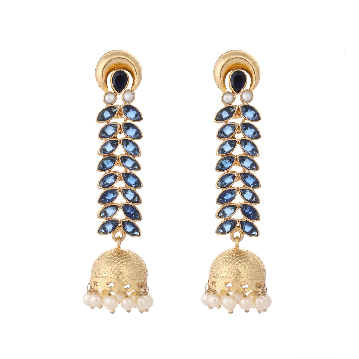 Nuyug 22K Gold-Plated Blue Onyx & Pearl Studded Dome Shaped Jhumkas | Swadesiicart