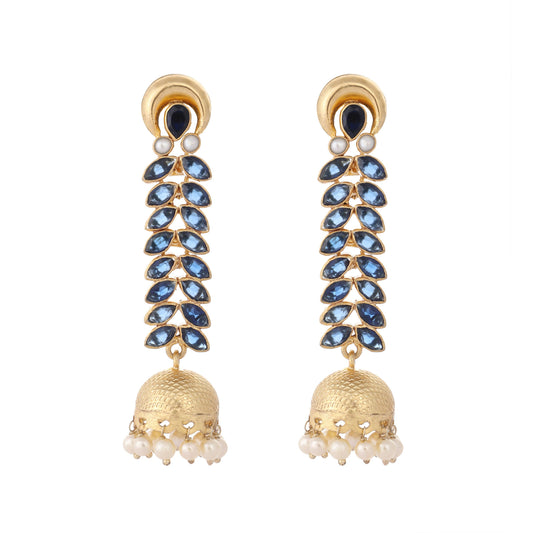 Nuyug 22K Gold-Plated Blue Onyx & Pearl Studded Dome Shaped Jhumkas | Swadesiicart