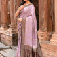 Joban Fashion Nude Pink Crepe Chiffon Pure Handloom Banarasi Silk Saree | Swadesiicart