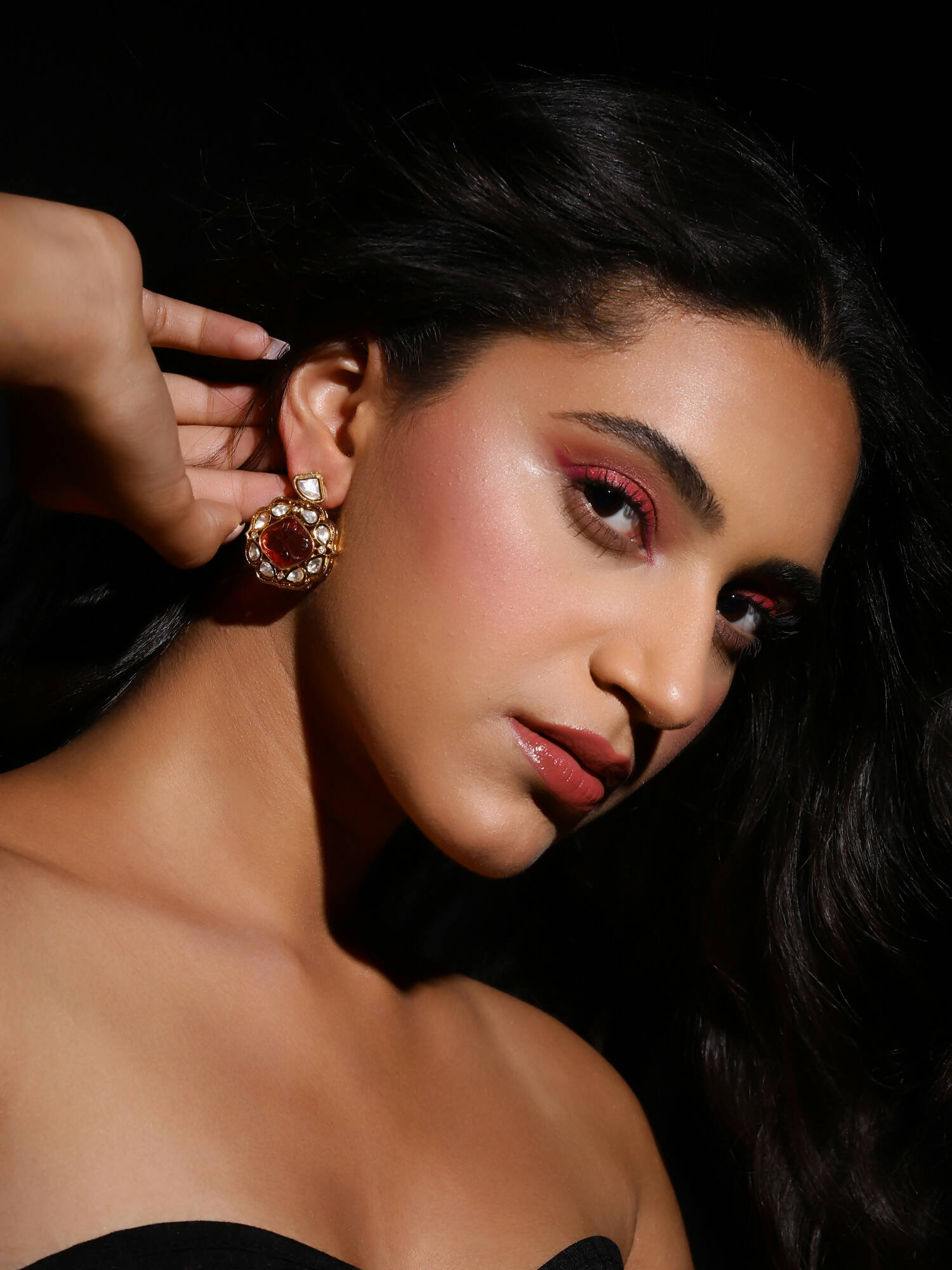 Pink Gold-Polished Contemporary Drop Earrings - Ruby Raang | Swadesiicart
