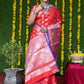 Jyoti Fashion Women's Red Soft Handloom Silk Zari Woven Saree with Blouse | Swadesiicart