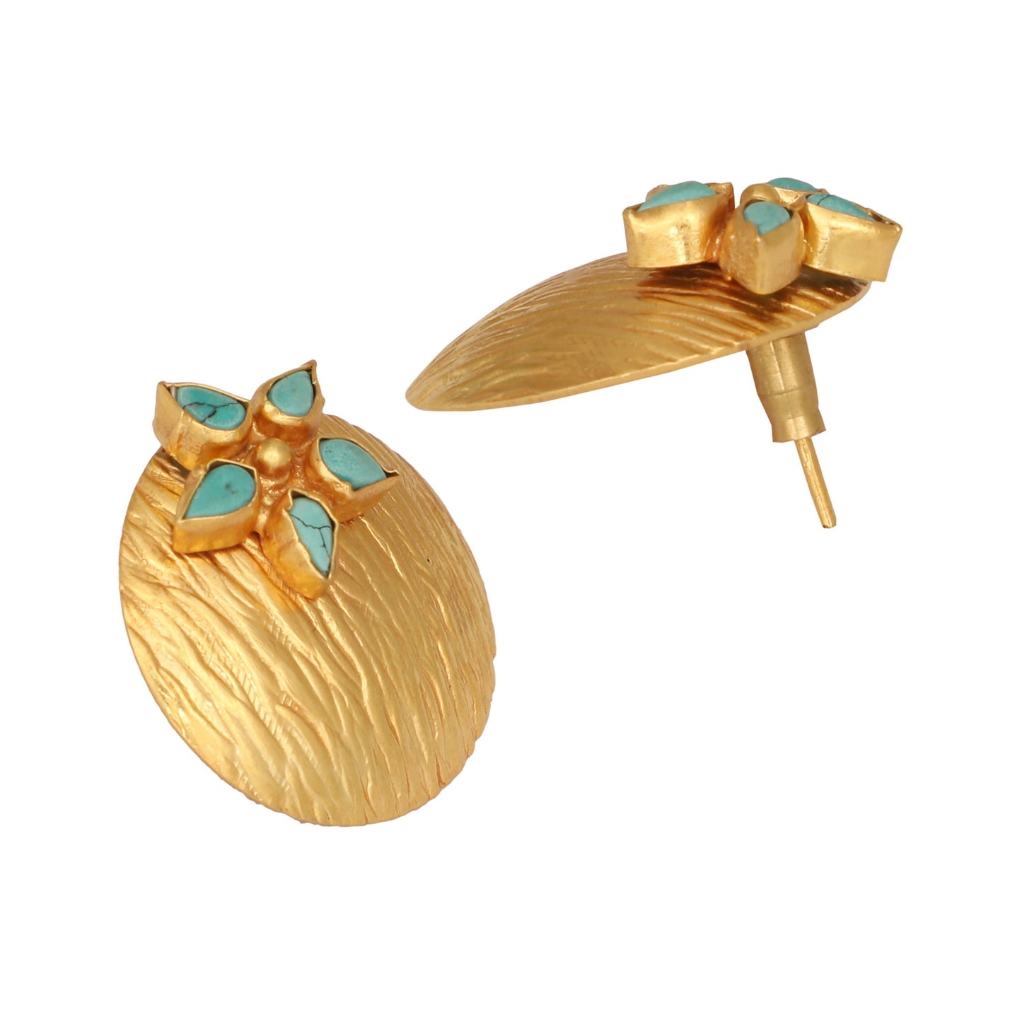 Nuyug 22K Gold-Plated Turquoise Flower Stud Earrings | Swadesiicart