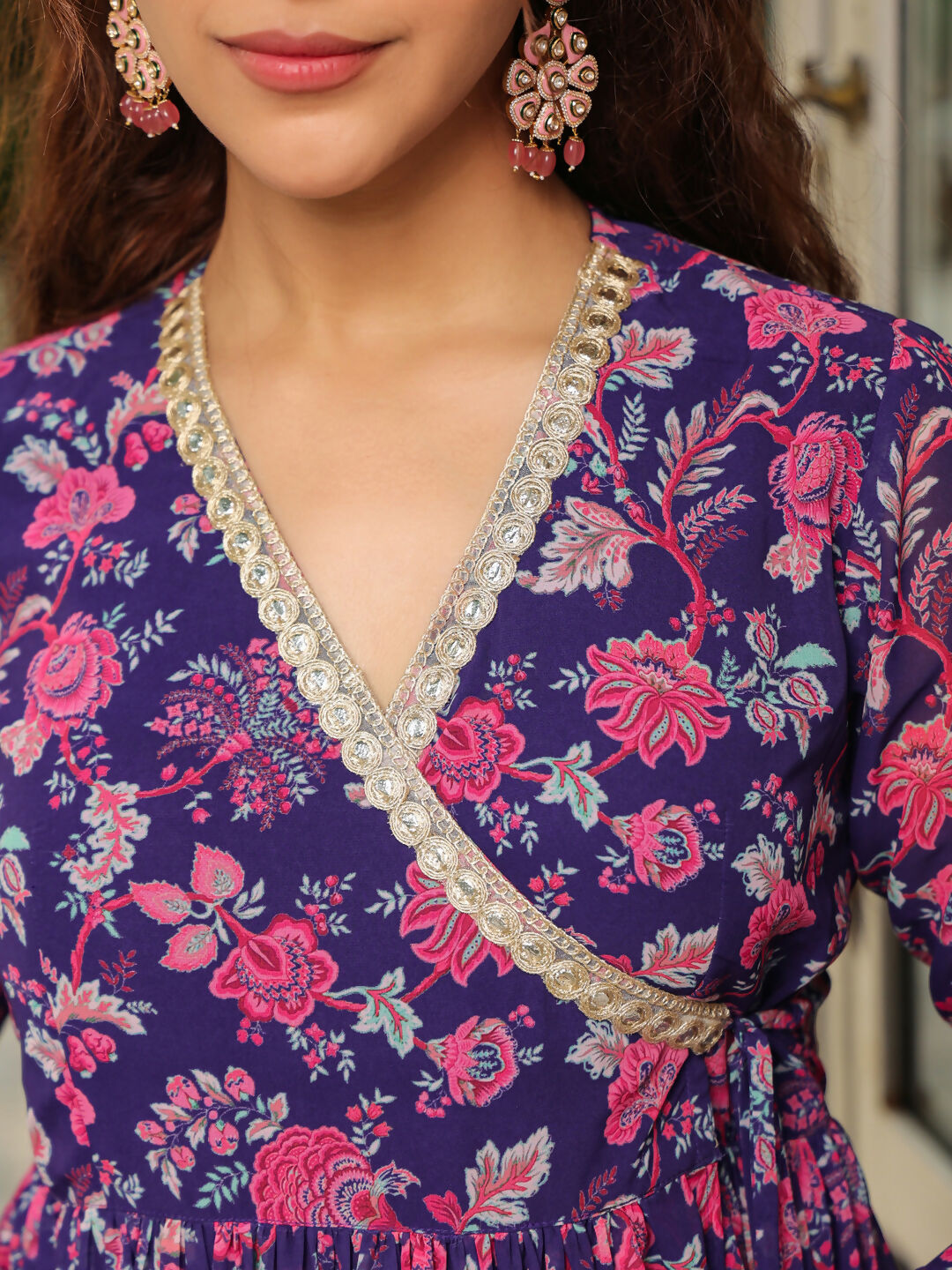 Janasya Purple Georgette Floral Kurta,Bottom & Dupatta | Swadesiicart
