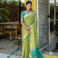 Vishnu Weaves Women's Pista Raw Silk Zari Woven Saree with Blouse - Swadesiicart