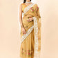 Beige Organza Floral Embroidered Saree with Unstitched Blouse Piece - Roozal
