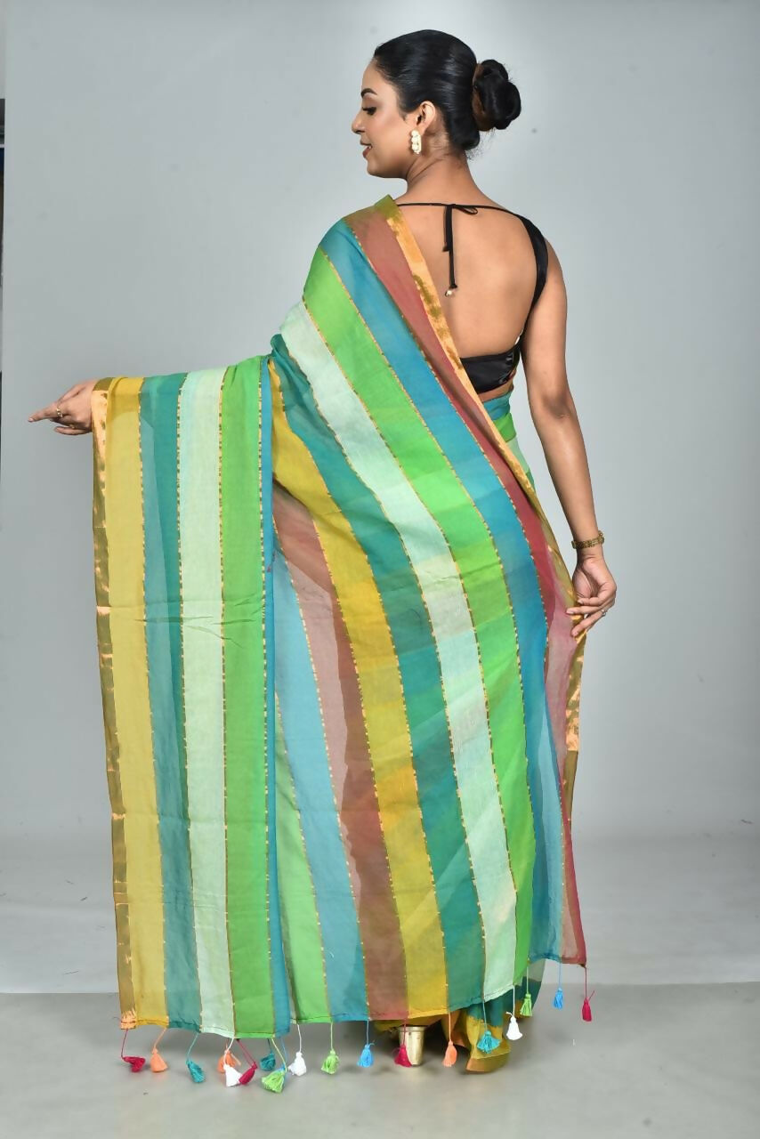 Exclusive Collection Beautiful Multi2 Pure Cotton Woven Handloom Saree With Running Blouse Piece - Swadesiicart