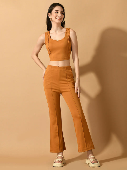 Myshka Women's Mustard Solid Top With Trousers - Swadesiicart