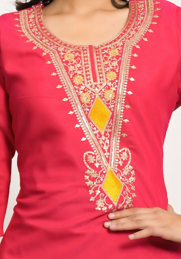 Festive Wear Ethnic Red silk viscose Stitched Suit With Dupatta - Tanisha | Swadesiicart