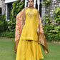 Vaasva Women's Silk Mustard Emboidered Solid Kurta, Sharara & Dupatta Set | Swadesiicart