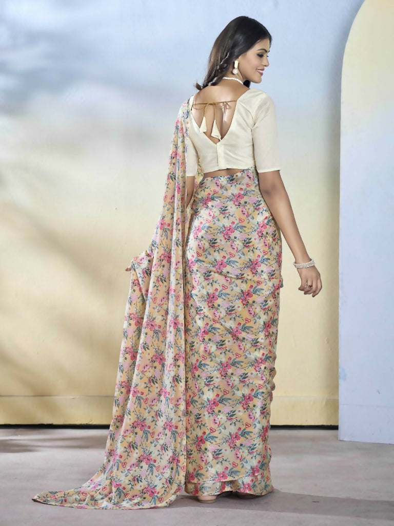 Off White Georgette Designer Printed Ready to Wear Saree - Samyana | Swadesiicart