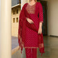 Jyoti Fashion Women's Maroon 14KG Rayon Foil Print with Embroidery Kurta Set | Swadesiicart