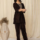 Yufta Coffee Brown Velvet Embroidered Co-Ord Set - Swadesiicart