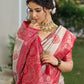 Anaita Coral Silk Blend Woven Saree With Blouse