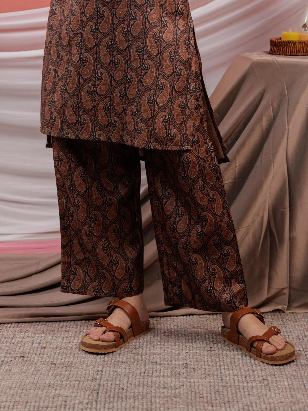 Yufta Cotton Black Digital Printed Workwear Co-Ord Set With Pintuck Detailing On Sleeves - Swadesiicart