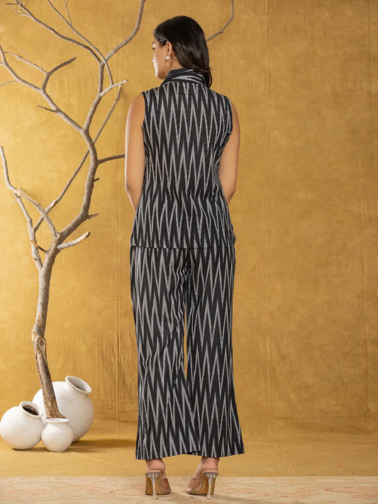 Yufta Cotton Black Ikat Co-Ord Set - Swadesiicart