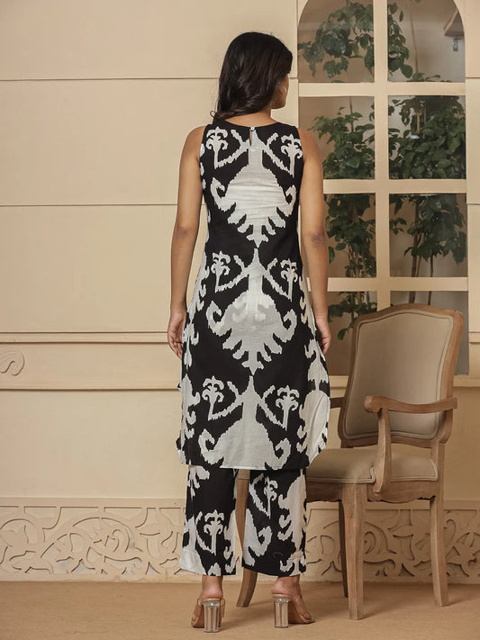 Yufta Cotton Black Pin Tuck Co-Ord Set - Swadesiicart