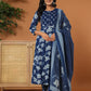 Yufta Cotton Blue Anarkali Dupatta Set - Swadesiicart