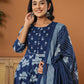 Yufta Cotton Blue Anarkali Dupatta Set - Swadesiicart