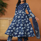 Yufta Cotton Blue Anarkali Dupatta Set - Swadesiicart