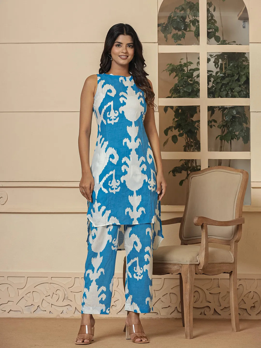 Yufta Cotton Blue Pin Tuck Co-Ord Set - Swadesiicart