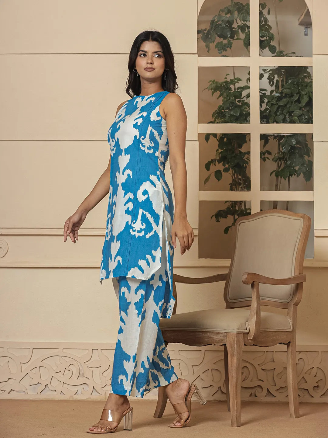 Yufta Cotton Blue Pin Tuck Co-Ord Set - Swadesiicart