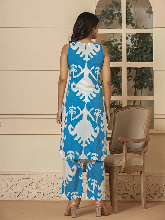 Yufta Cotton Blue Pin Tuck Co-Ord Set - Swadesiicart