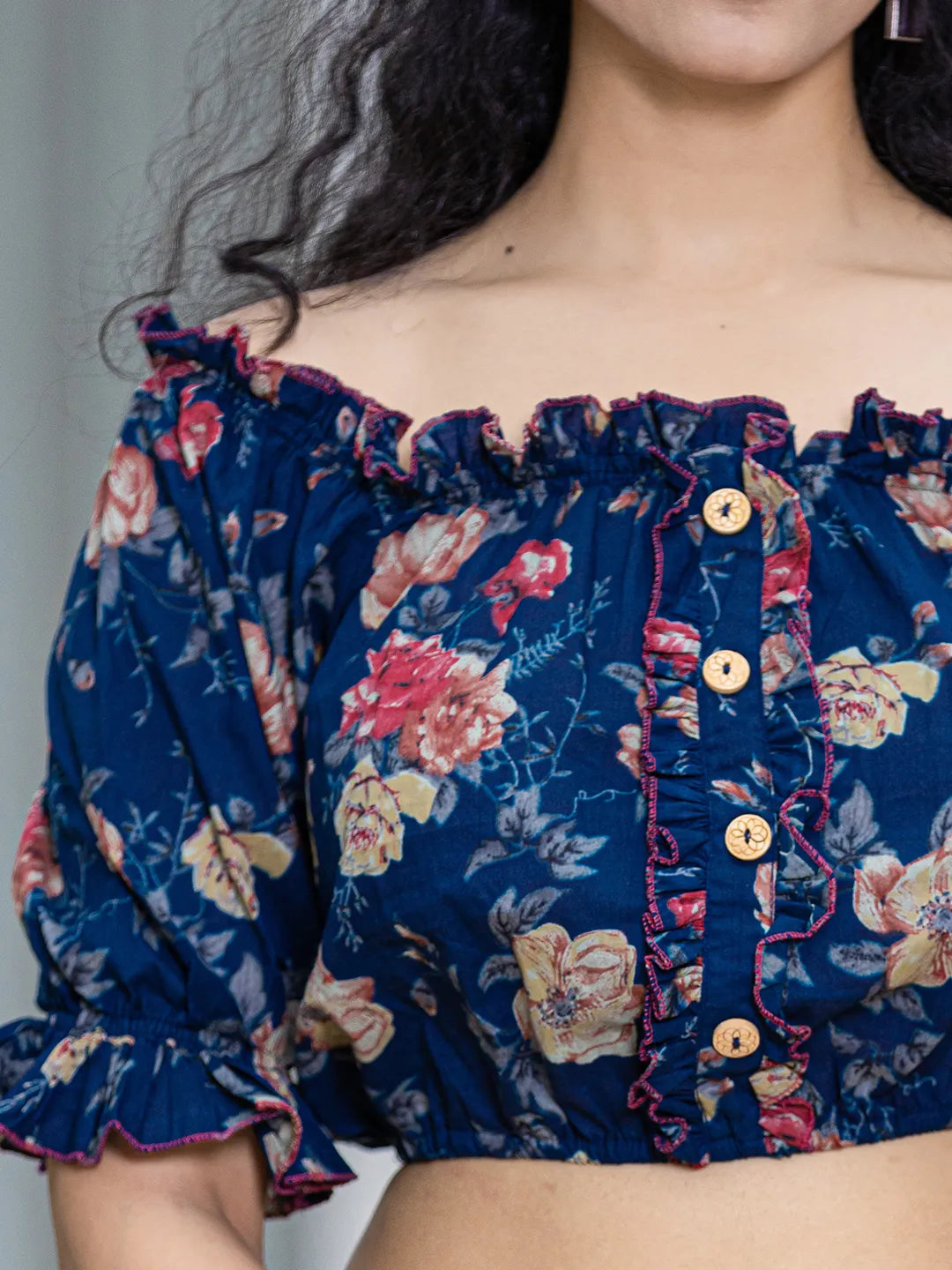 Yufta Cotton Blue Skirt Co-Ord Set - Swadesiicart