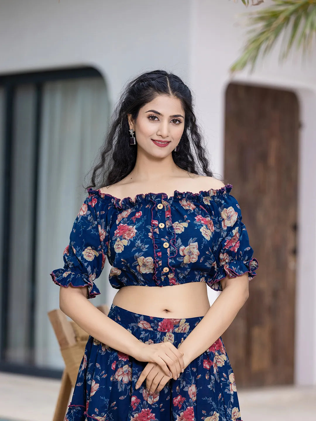 Yufta Cotton Blue Skirt Co-Ord Set - Swadesiicart
