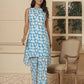 Yufta Cotton Blue Summer Leaf Print Co-Ord Set - Swadesiicart