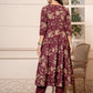 Yufta Cotton Burgundy Anarkali Dupatta Set - Swadesiicart