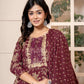 Yufta Cotton Burgundy Anarkali Dupatta Set - Swadesiicart