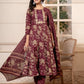 Yufta Cotton Burgundy Anarkali Dupatta Set - Swadesiicart