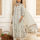 Yufta Cotton Cream Anarkali Kurta Dupatta Set - Swadesiicart
