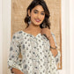 Yufta Cotton Cream Anarkali Kurta Dupatta Set - Swadesiicart