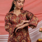 Yufta Cotton Digital Printed Maroon Workwear Co-Ord Set With Pintuck Detailing On Sleeves - Swadesiicart