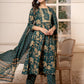 Yufta Cotton Green Anarkali Dupatta Set - Swadesiicart