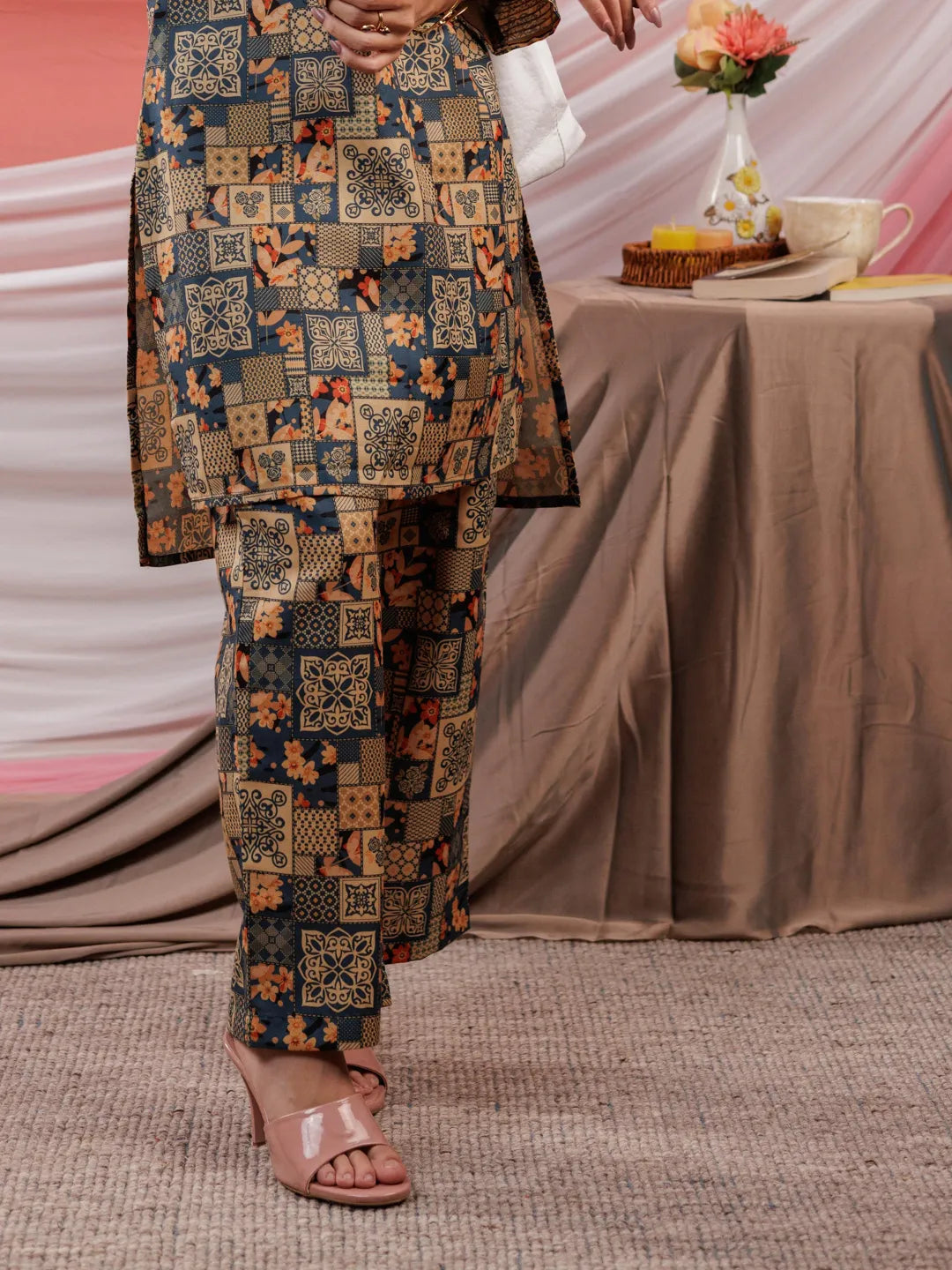 Yufta Cotton Green Digital Printed Workwear Co-Ord Set With Pintuck Detailing On Sleeves - Swadesiicart
