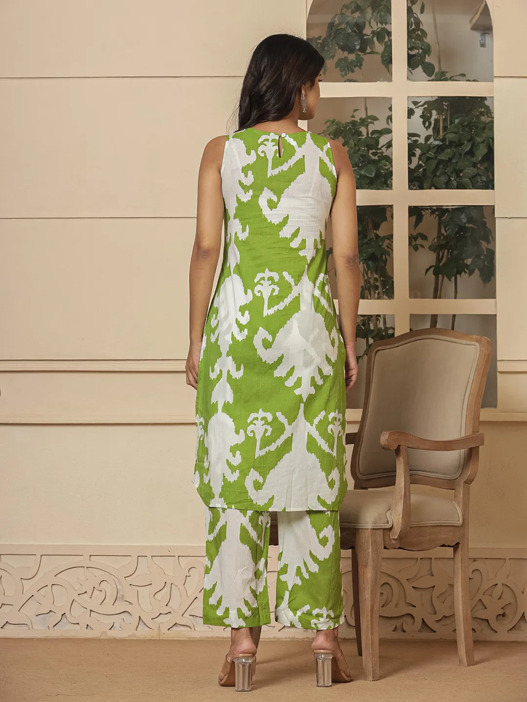 Yufta Cotton Green Pin Tuck Co-Ord Set - Swadesiicart