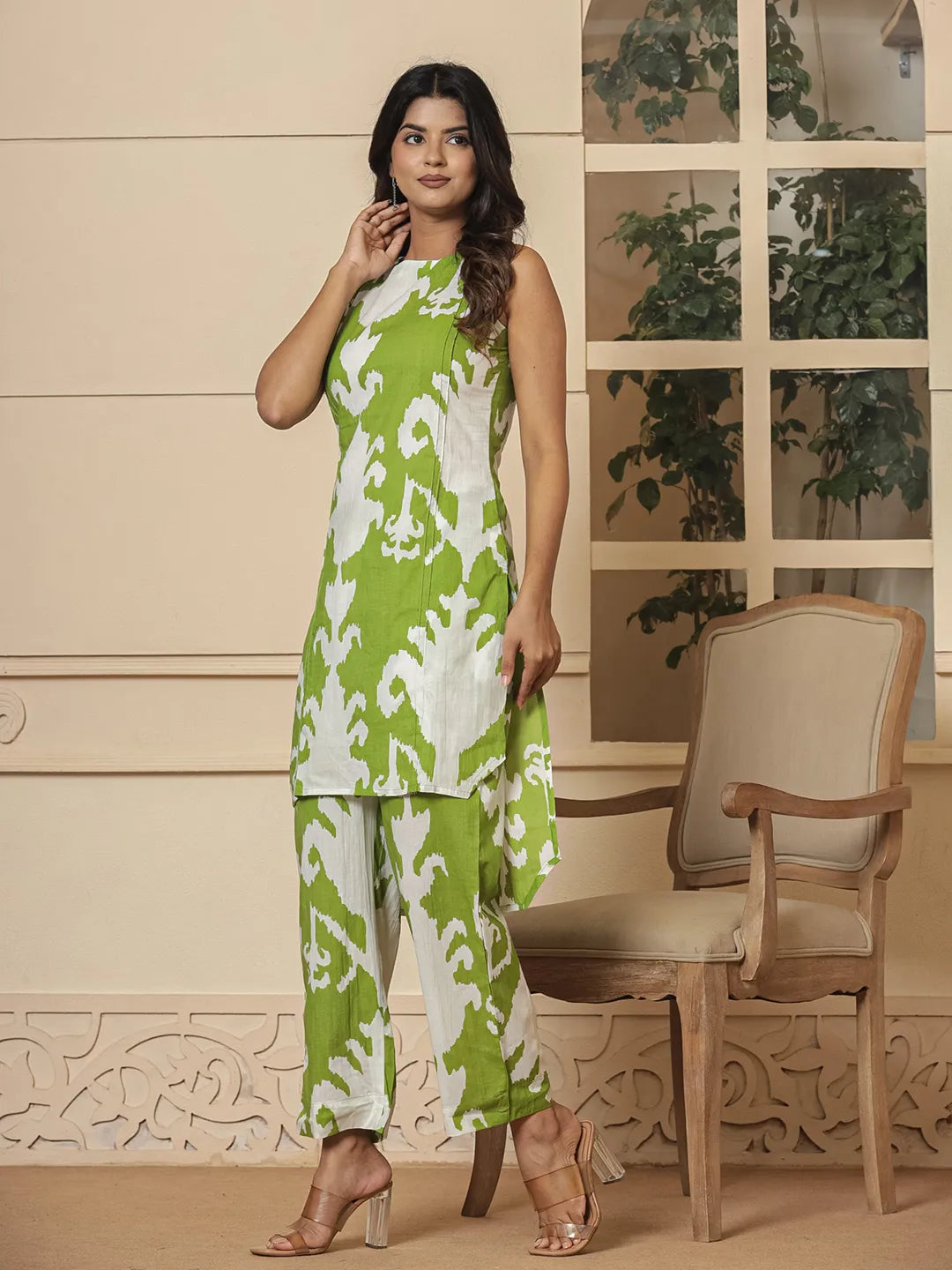 Yufta Cotton Green Pin Tuck Co-Ord Set - Swadesiicart