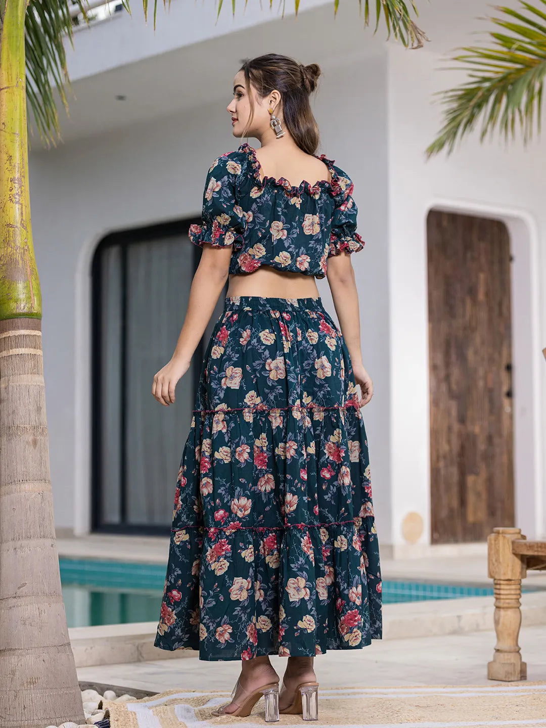 Yufta Cotton Green Skirt Co-Ord Set - Swadesiicart