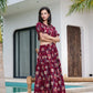 Yufta Cotton Maroon Skirt Co-Ord Set - Swadesiicart
