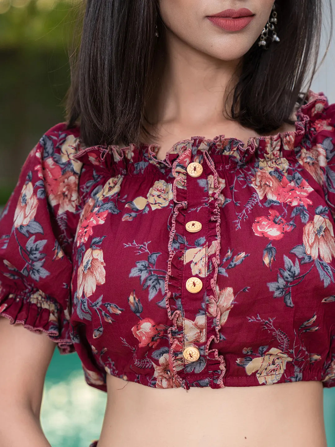 Yufta Cotton Maroon Skirt Co-Ord Set - Swadesiicart