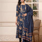 Yufta Cotton Navy Blue Anarkali Dupatta Set - Swadesiicart