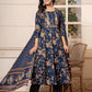Yufta Cotton Navy Blue Anarkali Dupatta Set - Swadesiicart