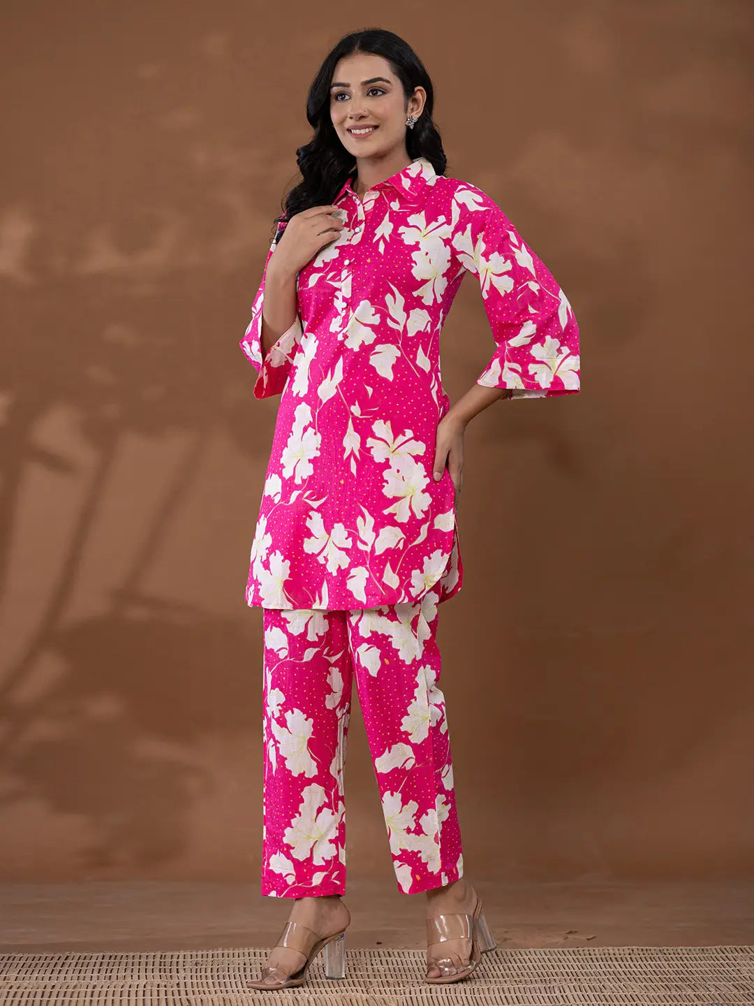 Yufta Cotton Pink Printed Co-Ord Set - Swadesiicart