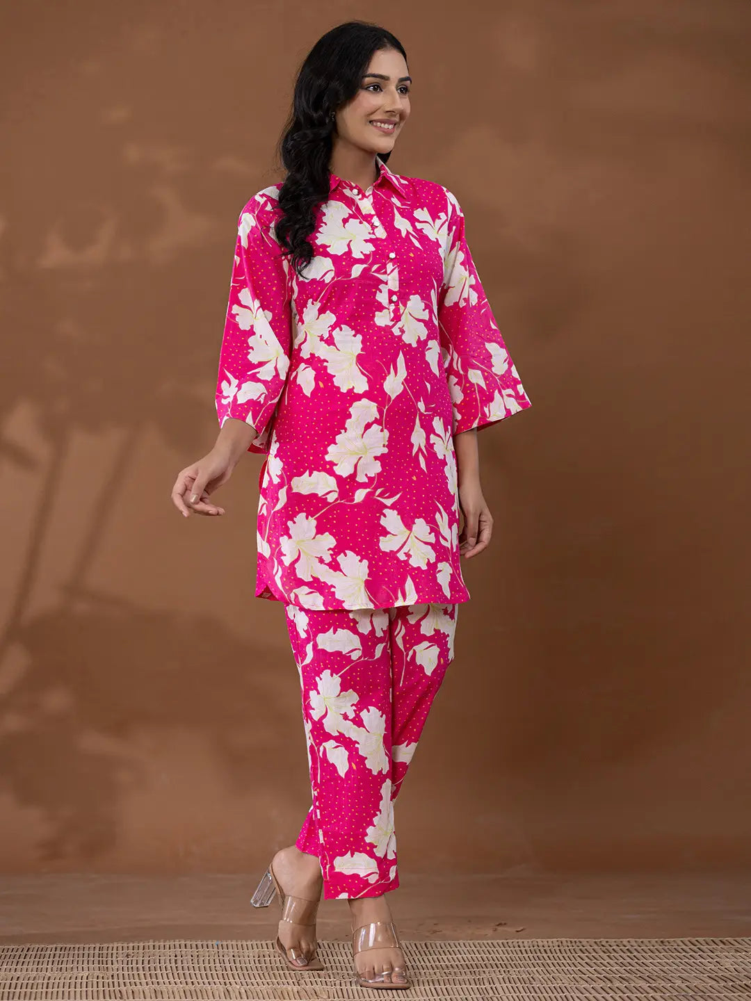 Yufta Cotton Pink Printed Co-Ord Set - Swadesiicart