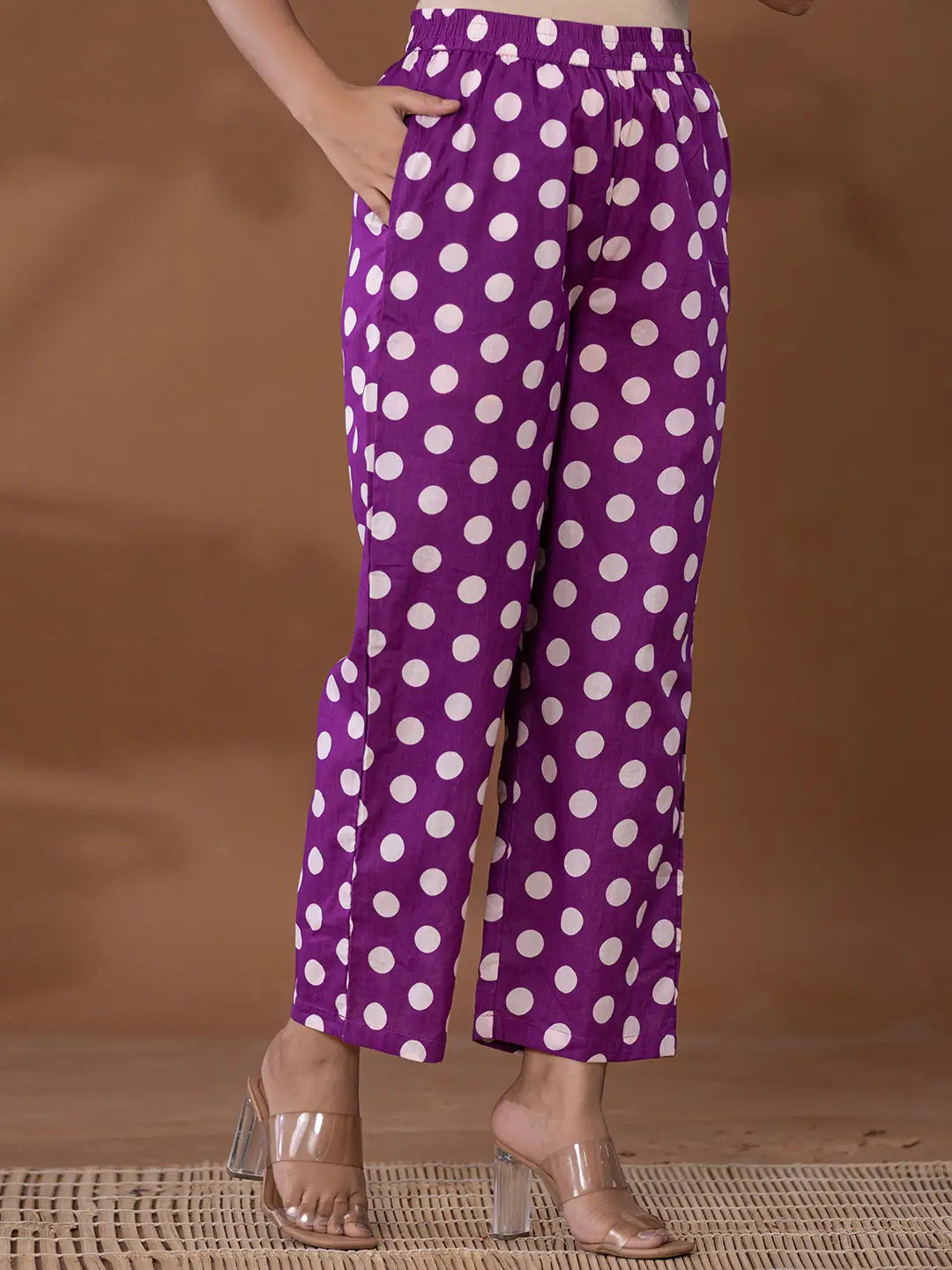 Yufta Cotton Purple Polka Dot Co-Ord Set - Swadesiicart