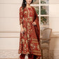 Yufta Cotton Red Anarkali Dupatta Set - Swadesiicart