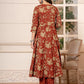 Yufta Cotton Red Anarkali Dupatta Set - Swadesiicart
